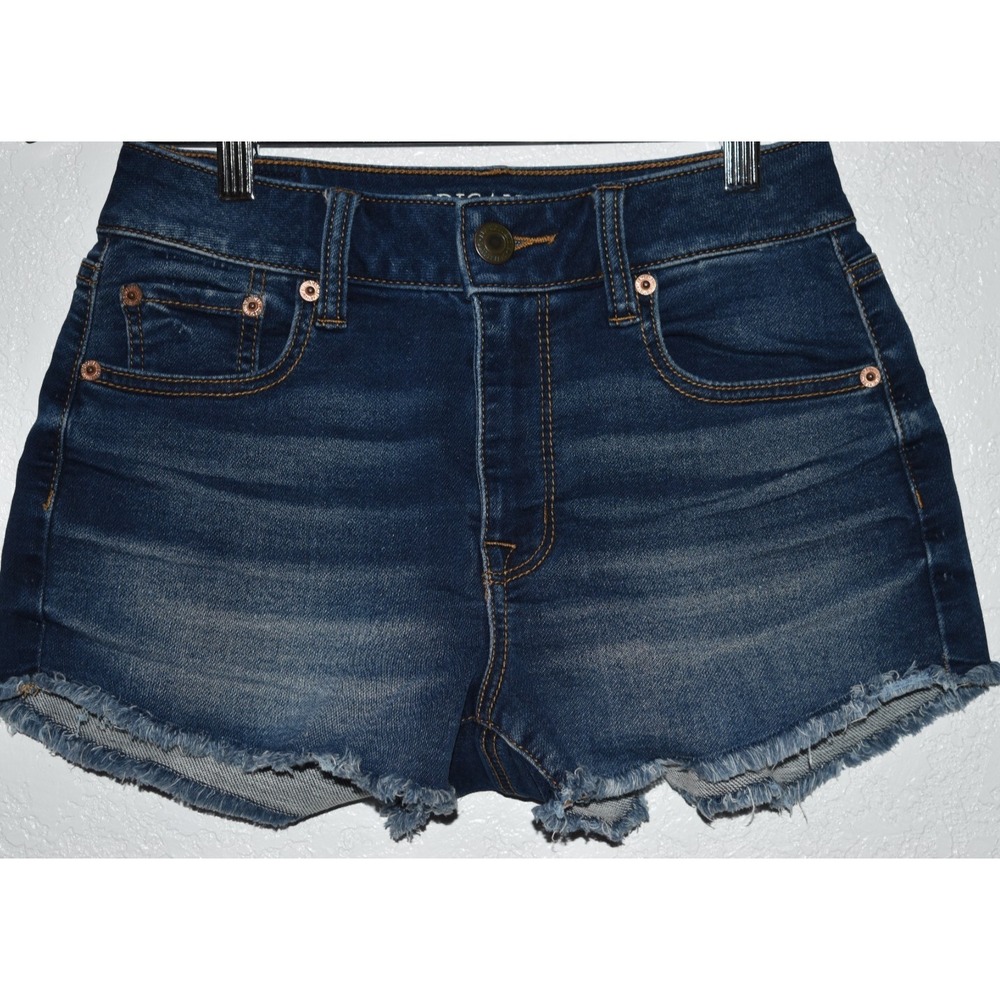 American Eagle 2 Hi-Rise Festival Shorts Comfy STRETCH Blue Denim Frayed Raw Hem